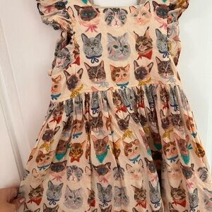 Pink Chicken Cream/Beige Multicolor Cat Print Kids Dress